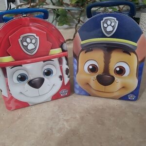 Paw Patrol Red and Blue Character Playset Cases/ Lunch Box Tin Set Of 2